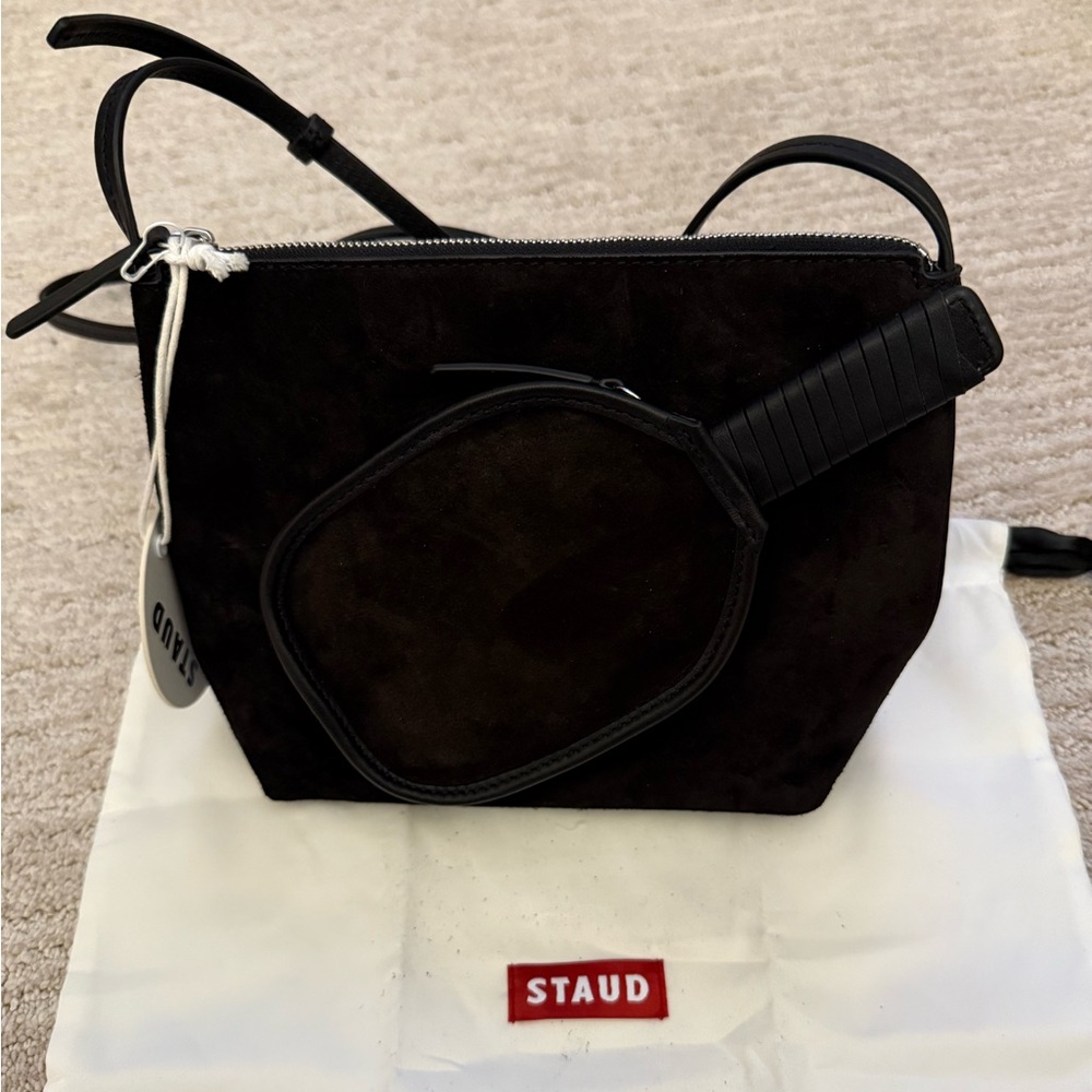 STAUD Black Suede Ace Pickle Ball Paddle Crossbody Bag - Picture 2 of 8